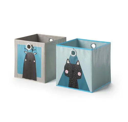 Vicco Faltbox 2er Set, Grau/Blau, 30 x 30 cm - Faltboxen für Kinderzimmer, waschbar und ideal zur Aufbewahrung von Spielzeug. Perfekte Ergänzung für Vicco Regale, erhältlich in kinderfreundlichen Motiven.