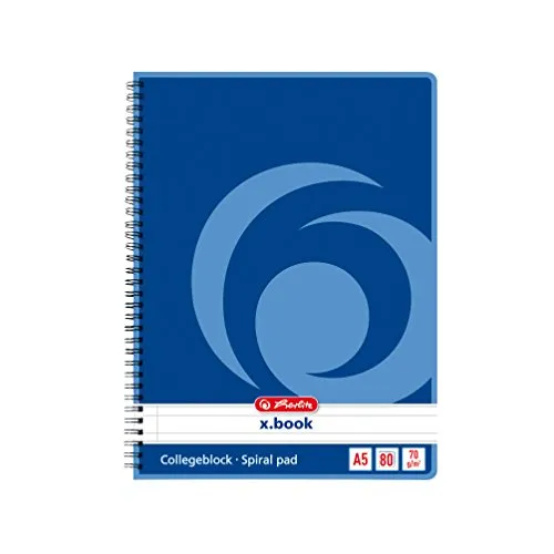 Herlitz 297515 Notizblock mit Seitenspirale, 70 g/qm, A5, liniert, 80 Blatt (4er Packung, Blau)