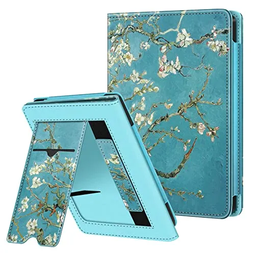 Fintie Hülle für Tolino Shine Color/Shine 5(2024)/Shine 4(2022) & Kobo Clara Colour/Clara BW(2024)/Clara 2E(2022) - Kickstand Hülle mit Kartenfach Handschlaufe und Auto Sleep/Wake, Mandelblüten
