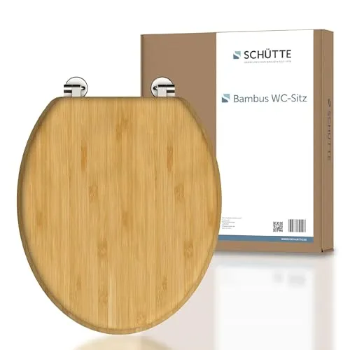 SCHÜTTE WC-Sitz BAMBOO – nachhaltiger Toilettendeckel aus Bambus - WC-Sitze, langlebig und belastbar bis 175kg, einfach zu montieren und passend für alle Standard-Keramiken, ideal für umweltbewusste Haushalte.