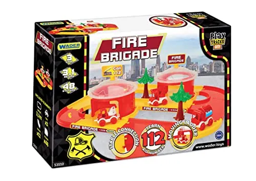 WADER Play Tracks City Feuerwehr, Spielset mit einfacher Montage, Straßensystem 3,1m, inkl. Feuerwachen, Fahrzeuge, Dekorationen und Aufkleber, ab 1 Jahren