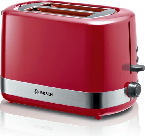 Bosch TAT6A514 Toaster - Edelstahl-Rot 2-Scheiben Toaster mit 1090 W Leistung und praktischer Krümelschublade für einfache Reinigung.