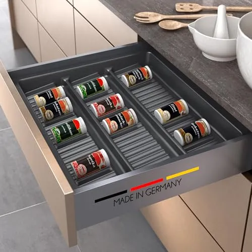 Spetebo Kunststoff Schubladeneinsatz für Gewürze - für 60 x 50 cm - Gewürzeinsatz schiefergrau für Küchenschubladen - Gewürzhalter Einsatz für Schublade Gewürzregal Made in Germany