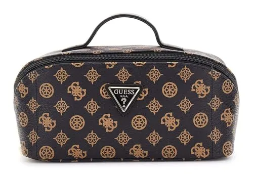 GUESS Kulturbeutel Wilder Cosmetic Travel Bag Dunkelbraun - Geräumiger Kulturbeutel mit praktischem Trennsystem für optimale Organisation. Stilvolles Design mit hochwertigem Logo-Muster, ideal für die stilbewusste Reisende. Leicht und kompakt, perfekt für unterwegs.