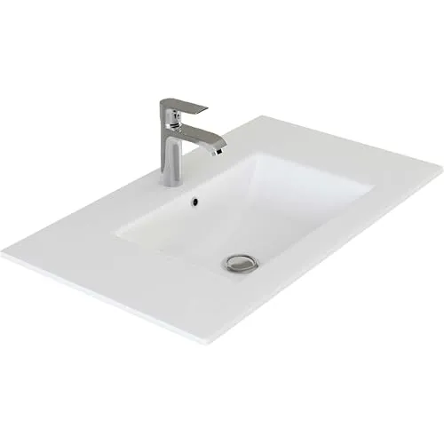 VILSTEIN® Keramik Waschbecken Eckig 80CM - Hochwertiges Aufsatz- und Einbauwaschbecken - Einbauwaschbecken aus hochwertiger Keramik mit Nano-Beschichtung für einfache Reinigung und dezenter Überlauf. Ideal für Badezimmer und Gäste-WC.