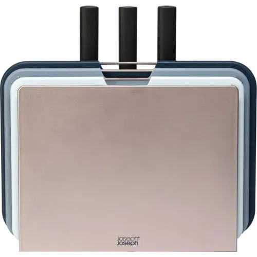 Joseph Joseph Nest Boards Plus 6-teiliges Messer- und Schneidebrett-Set - Schneidbretter mit Farbkennzeichnung und rutschfesten Standfüßen, inklusive scharfer Messer mit ergonomischen Griffen – ideal für alle Lebensmittelarten.