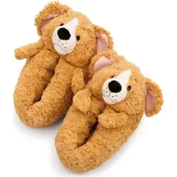 NICI Hausschuhe Hund braun (40-43) - Flauschige Tier-Slippers für Hundefreunde - Hausschuhe aus NICI Plüsch, rutschfeste Sohle und perfekter Sitz durch Gummizug – ideal für gemütliche Stunden zu Hause. Umweltfreundlich aus recyceltem Material!