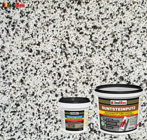 Buntsteinputz SET Mosaikputz BP10 (weiss,grau, schwarz) 10kg + Quarzgrund 1,5 kg