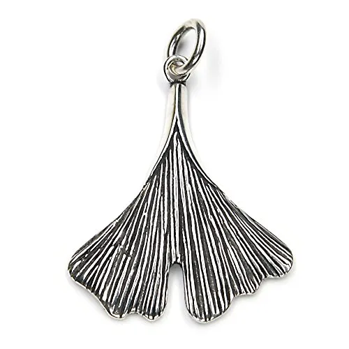 NKlaus Kettenanhänger Ginkgo Blatt 925 Silber 4cm Glücksanhänger Ginkgoblatt Talisman 3882