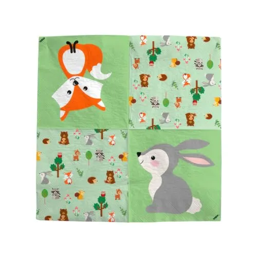maverick Servietten Waldtiere Party Servietten für Party und Kindergeburtstag mit Fuchs und Hase 20 Stück 33x33cm Made in Europe