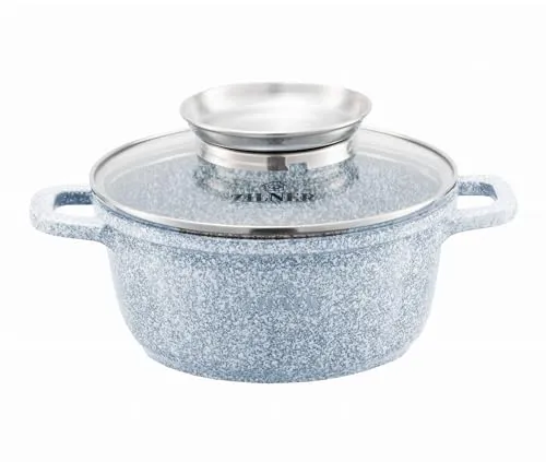 ZILNER Einzeltopf mit Glasdeckel, 1,3 l Kochtopf - Kochtopf für alle Herdarten, mit langlebiger Marmor-Antihaftbeschichtung für gesundes, fettfreies Kochen und einfache Reinigung.