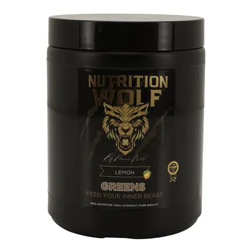 Nutrition Wolf Greens Pulver, Superfood mit Spirulina, Ashwagandha & Antioxidantien für Energie & Detox, 300g Zitrone