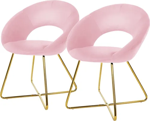 ML-Design Esszimmerstühle 2er Set Rosa aus Samt - Esszimmerstühle mit ergonomischer Form, gepolstert für maximalen Komfort und stilvollem goldenen Metallgestell – ideal für jedes Zuhause!