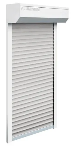 Schellenberg SB-Vorbau-Rollladen 110 x 130 cm, 45° Kasten in Weiß mit grauen Profilen