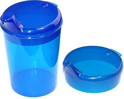 Medi-Inn+ Schnabelbecher 250 ml Praktisches Set: 1 Unterteil mit 2 Deckeln (1 x mit Öffnung 12 x 10 mm u. 1 x mit Öffnung 4 x 4 mm) | blau