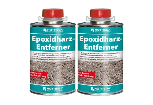 HOTREGA Epoxidharz Entferner 2x 1L - Hochwirksames Spezialgel - Reinigungsmittel zur effektiven Entfernung von Epoxidharz-Schleiern und Rückständen. Stabile Gel-Formel für optimale Einwirkzeit, 100% säurefrei und ideal für stark saugfähige mineralische Untergründe.