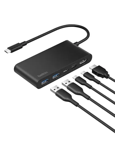 Belkin USB C Hub, 5-in-1 Docking Station, HDMI, 4K bei 60 Hz, 100 W Power Delivery, 5 Gbit/s Datentransfer, USB-C Adapter für MacBook, iPad Pro, Chromebook usw., Verbessertes HDMI 2.0 – Schwarz