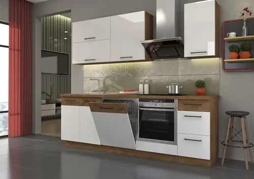 VIGO Basic Weiß Hochglanz Lancelot 240 Küchenzeile - Küchenzeilen mit modernem Design, bietet optimalen Stauraum und ist ideal für jede Küchenumgebung.