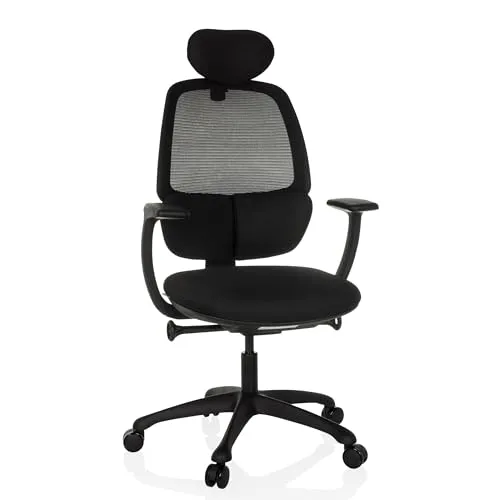 hjh OFFICE Profi Bürostuhl RI-COVER - Ergonomischer Bürostuhl mit Stoff/Netzstoff, tiefenverstellbarer Lordosenstütze für gesunde Sitzhaltung und optimalen Komfort bei langen Arbeitsstunden.