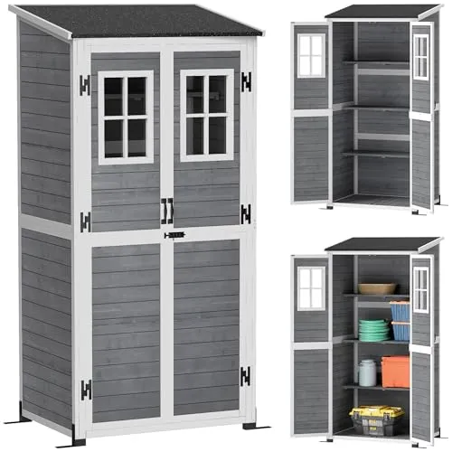 Outsunny Gartenschrank Holz - Wetterfester Geräteschuppen mit abschließbarer Tür - Gerätehäuser mit zwei Fenstern für optimale Beleuchtung und wetterfestem Asphalt-Dach, schützt Ihre Utensilien vor Nässe und Kälte.