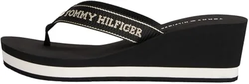 Tommy Hilfiger Damen Flip Flops Summer Sandal mit Keilabsatz, Schwarz (Black), 39