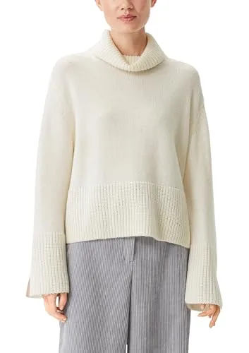 comma Langarmshirt Strickpullover mit breiter Rippblende in beige von comma,