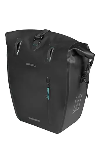 BASIL Fahrrad-Einzelpacktasche Rivo M mit MIK Hooks, schwarz - Fahrradtasche mit 12-15 Litern Volumen, wasserdicht und schnell am Gepäckträger befestigt. Ideal für sportliche Ausflüge und Alltagsfahrten.