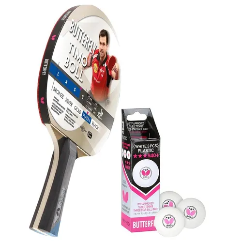 Butterfly Timo Boll Platin 85026 Tischtennisschläger Set - Komplettschläger für Allround-Spieler, inklusive 3 hochwertigen 40+ 3*** Bällen für ein perfektes Spielvergnügen.