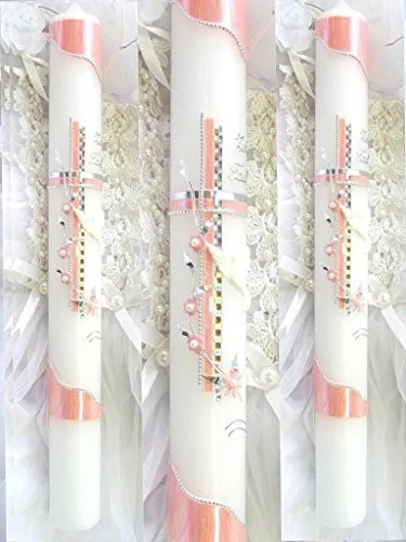 Taufkerze Kommunionkerze Junge Mädchen 400/40 mm VT-32 in pink von kerzenzauber-lusine