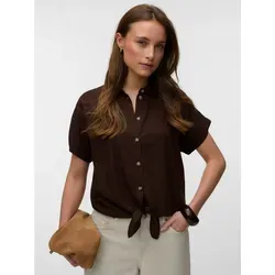 Vero Moda Kurzarmbluse VMTHEA SS TIE SHIRT WVN NOOS - Stylische Kurzarmbluse aus einer bequemen Viskose-Leinen-Mischung, ideal für lässige Anlässe. Pflegeleicht und modisch in der Farbe Chocolate Torte.
