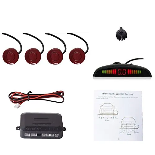 CoCar Auto Rückfahrwarner Einparkhilfe 4 Sensoren Einparkassistent Einparksystem PDC + LED Anzeigen + Akustische Warnung - Tiefrot