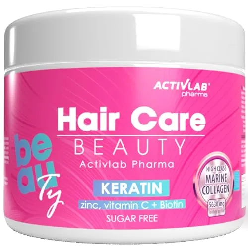 Activlab Hair Care Beauty – Pulver mit Meereskollagen, Keratin, Biotin, Zink & Vitamin C – Himbeer-Erdbeer-Geschmack – 200g – Für Haut, Haare & Nägel