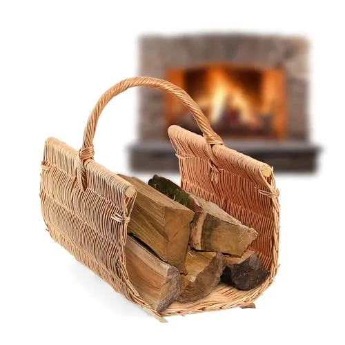 KADAX Holztragekorb, Kaminholzkorb aus Weide, Dekorativer Kaminkorb mit Tragegriff, Naturfarbiger Korb für Holz, Tragekorb zur Aufbewahrung (40x50x35cm)