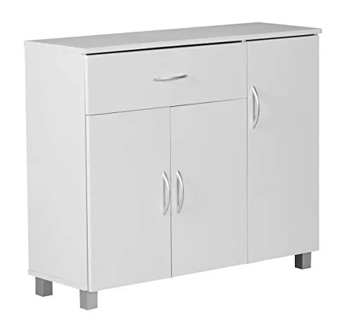FINEBUY Sideboard SuVa1591_1 - Moderne Design-Kommode in Weiß mit 1 Schublade und 3 Türen, ideal für Flur oder Wohnzimmer. Praktische Fächer mit höhenverstellbaren Einlegeböden bieten vielseitigen Stauraum.