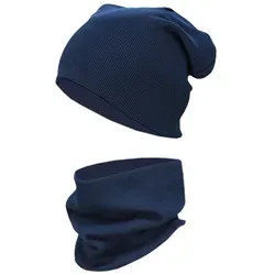 TupTam Beanie Kinder Beanie Mütze Schlauchschal Set aus Jersey und Rippstoff blau 52-56