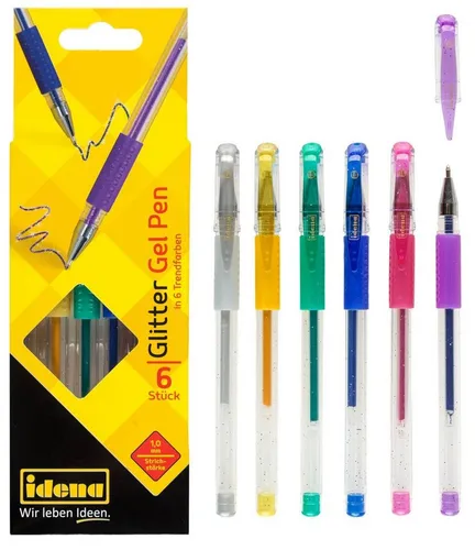 Idena Gelschreiber Idena 512080 - Gel-Pen Glitter, 6 Stück in Trendfarben, im Karton-Etui