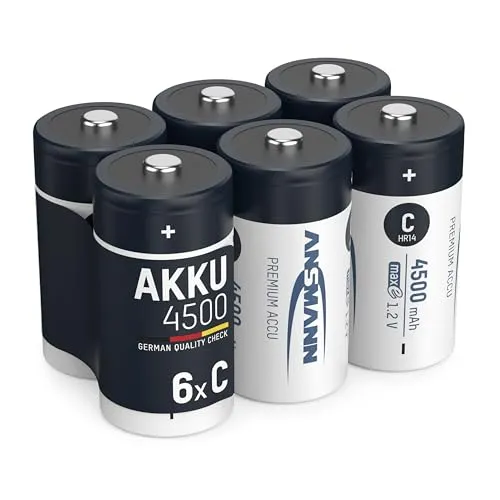 ANSMANN Akku Baby C 4500 mAh 1,2V NI-MH, 4 Stück, wiederaufladbar, hohe Kapazität und geringe Selbstentladung, ideal für Taschenlampe, Spielzeug, Radio, Ersatzakku