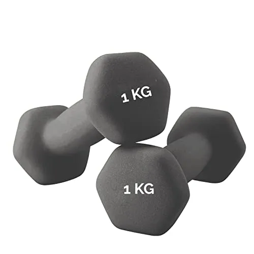 Hanteln für das Fitnessstudio zu Hause Fitness sechseckige Hanteln aus Neopren, rutschfest | Paar Dipped Dumbbell (2 x 1 kg), sortiert