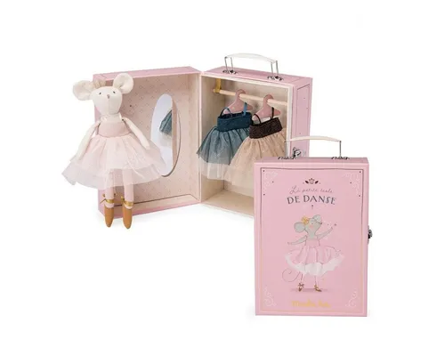 Moulin Roty Puppenkleiderschrank – Schrankkoffer mit Ballerina Maus - Puppenschränke mit bezaubernder Ballerina Maus und zwei Kleidchen. Perfekt als Aufbewahrung und kreatives Spielelement für kleine Tänzerinnen.