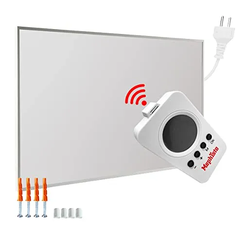 Mephisto Infrarot Heizung 800W mit Fernbedienung und WIFI Steuerung - Energiesparende Elektroheizung für jeden Raum, steuerbar über Fernbedienung oder App, inklusive Open Window Detect für Heizkostensenkung.