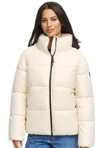 MARIKOO Damen Winterjacke N071 - Leicht und stylisch in Cream Größe XL - Funktionsjacke aus robustem Polyester mit hochschließendem Kragen, ideal für kalte Tage. Leicht und bequem mit warm gefütterten Taschen für optimalen Tragekomfort.