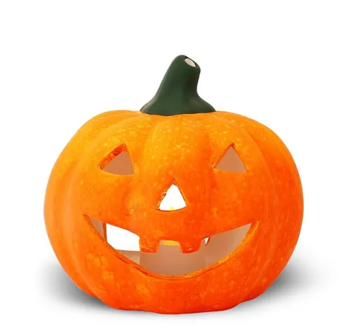 matches21 HOME & HOBBY Dekofigur Kürbis-Laterne - Dekofigur für Halloween und Herbst, gruseliger Jack-O-Lantern als Windlicht, inklusive Teelicht für stimmungsvolle Beleuchtung, perfekt für drinnen und draußen.