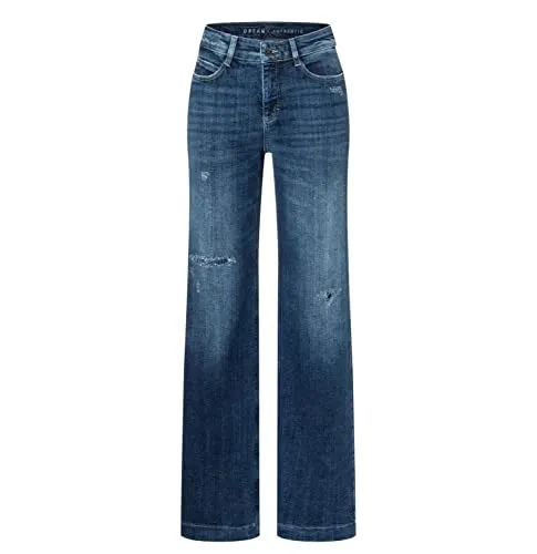 Mac Damen Jeans Dream Wide darkblue (83) 36/34 - Bequeme und trendige Weite - Jeans in Dunkelblau mit weitem Schnitt, ideal für einen lässigen Look und hohen Tragekomfort.