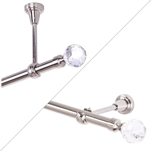 Gardinenstange 200 cm 1-läufig aus Edelstahl-Look mit Kristallkugel - Einzelfensterstangen aus robustem Metall für langanhaltende Stabilität. Ideal für individuelle Vorhangarrangements in jedem Raum.