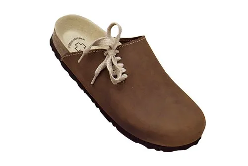Wörishofer Weeger-Clog mit seitlicher Schnürung in Braun, Größe 43 - Wanderschuhe mit seitlicher Schnürung für optimalen Halt und Komfort, ideal für lange Spaziergänge und Outdoor-Aktivitäten.