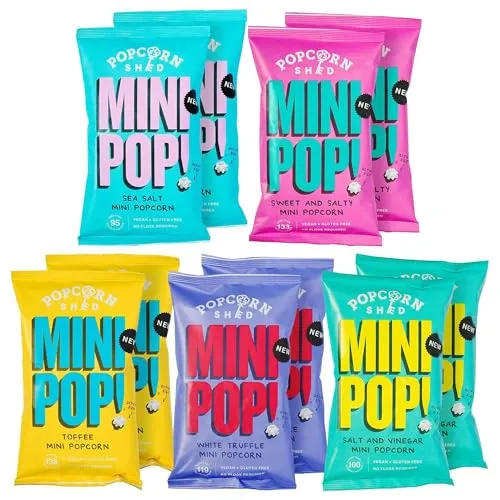 Mini Pop! Mini Popcorn Mix 10er Pack - Veganer, Glutenfreier, Milchfreier, Allergenfreier, Kalorienarmer, Gesunder Snack