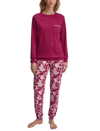CALIDA Sweet Dreams Bündchen-Pyjama Damen - Schlafanzüge für Damen, aus 100% Baumwolle, hautfreundlich und atmungsaktiv für hohen Tragekomfort und natürliche Temperaturregulierung.