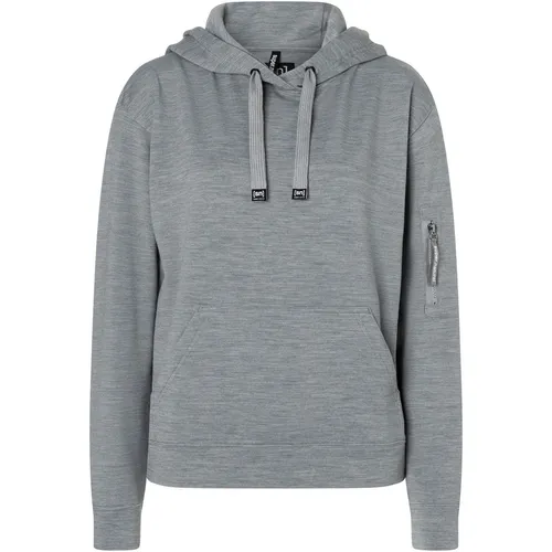 Super.Natural W Favourite Pocket Hoodie - cashmere grey melange (55F) S - Vielseitiger Damen Hoodie aus WOOL SUPER BRUSH Material für optimalen Tragekomfort. Ideal für Freizeit, Reisen und sportliche Aktivitäten, mit Kapuze und praktischer Arm-Tasche.
