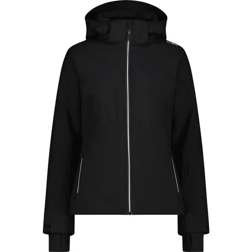 CMP Woman Jacket Zip Hood nero (U901) 40 - Modische Skijacke für Damen mit 10.000 mm Wassersäule, atmungsaktiv und perfekt für die Piste. Die abnehmbare Kapuze und der elastische Schneefang bieten zusätzlichen Komfort und Schutz.