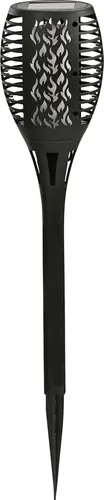 Dehner LED Solarleuchte Flammenfackel Junior, warmweiß, Ø 10 cm, Höhe 50 cm - Stimmungsvolle Wegbeleuchtung mit Solarenergie. Die Flammenfackel in Schwarz bietet eine warmweiße Lichtfarbe und ist ideal für den Außenbereich. Mit IP44 Schutzart für Wetterbeständigkeit.